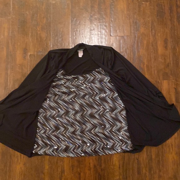 Judith Black Open Front Cardigan With Built in Sequin Top Women’s Size 2X - Picture 4 of 8